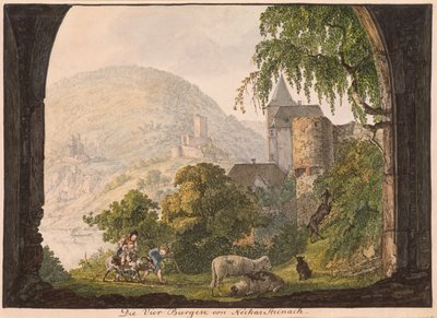 De fire slotte i Neckar Steinach (wc på papir) af Carl Philipp Fohr