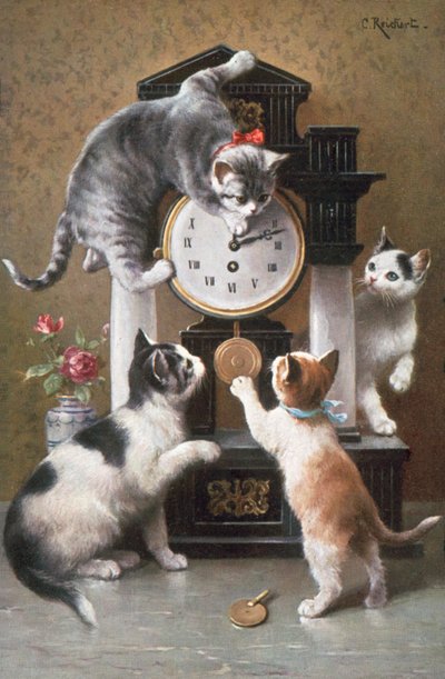 Postkort med kat (farvelitografi) af Carl Reichert