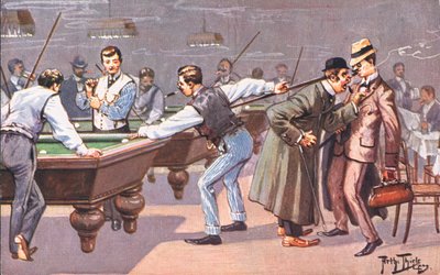 Spille billard (farve litho) af Carl Robert Arthur Thiele