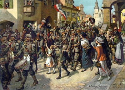 La mobilisation en 1914 en Allemagne - Mobiliseringen i 1914. Billede til skolehistorieundervisning af Roehling, Carl (1849-1922) af Carl Rohling