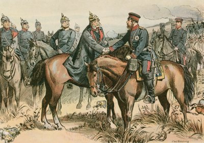 Wilhelm I, konge af Preussen og den første tyske kejser (1797-1888) hilste sin søn i Sadowa i 1866 af Carl Rohling