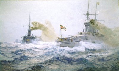 Tysk flådemanøvre på åbent hav, ca. 1900 (olie på lærred) af Carl Saltzmann
