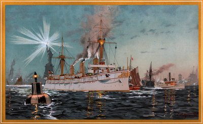 Kejserinde Augusta forlader New York, chromolitografi af C. Saltzmann 95, nr. 13 fra G. Wislicenus, Unsre Kriegsflotte af Carl Saltzmann