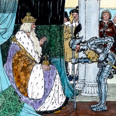 Brødrene Grimm - Eventyr - Den tapre lille skrædder. Billedet er dateret omkring 1910. Carl Simon-arkivet af Carl Simon