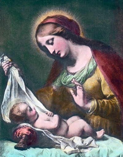 Madonna med barn. Maleri (udateret) af den italienske barokmaler Carlo Dolci (1616 - 1686). Billeddato: ca. 1900. Carl Simon-arkivet af Carl Simon