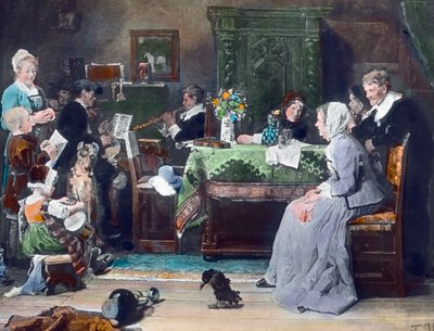 Familiekoncerten. Maleri af den tyske maler Fritz von Uhde (1848 - 1911) i 1881. Billeddato: ca. 1890. Carl Simon-arkivet af Carl Simon