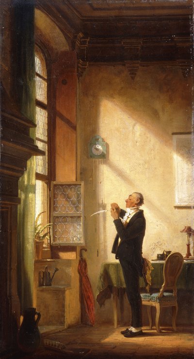 En forfatter, der skærper sin fjerpen; Skriveren skærer en kuglepen, af Carl Spitzweg