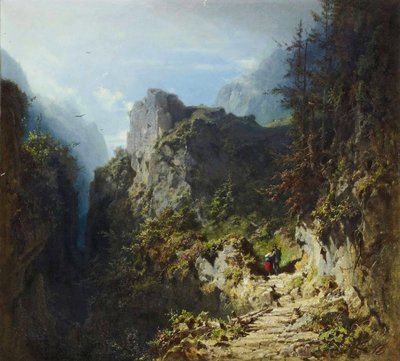 Bjerglandskab med elskere af Carl Spitzweg