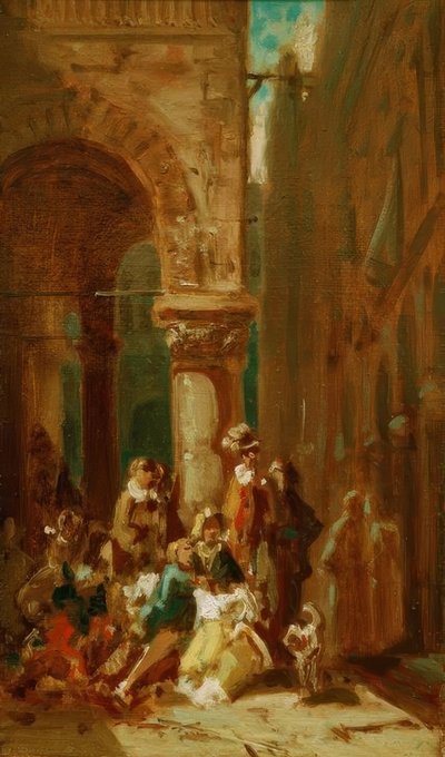 Rejsende mennesker: skuespillere på Loggia dei Lanzi i Flo af Carl Spitzweg