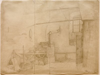 Kakkelovn i bondestuen af Carl Spitzweg