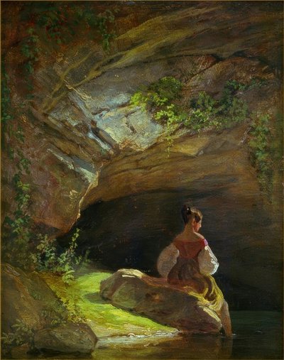 Piger foran grotten af Carl Spitzweg