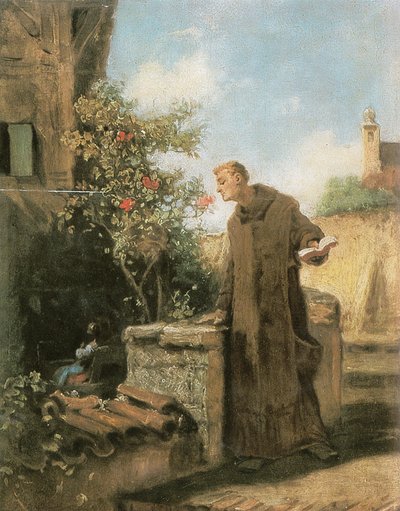 Munk, der lugter af en rose af Carl Spitzweg