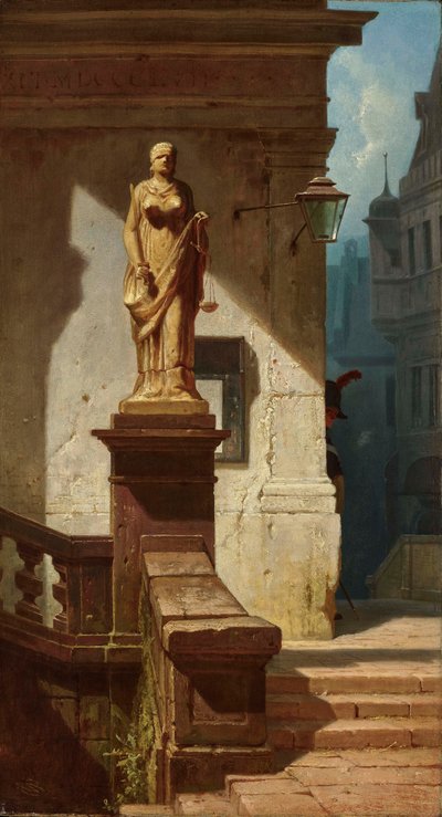 Lovens øje Justitia, 1857. af Carl Spitzweg