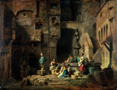 Vaskemaskiner ved brønden af Carl Spitzweg