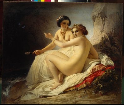 ""To piger i en grotte"" (To piger i en grotte) Maleri af Timofei Neff (Carl Timoleon von Neff) (1805-1876) - 1859 - Olie på lærred - Det russiske statsmuseum, Skt. Petersborg af Carl Timoleon von Neff