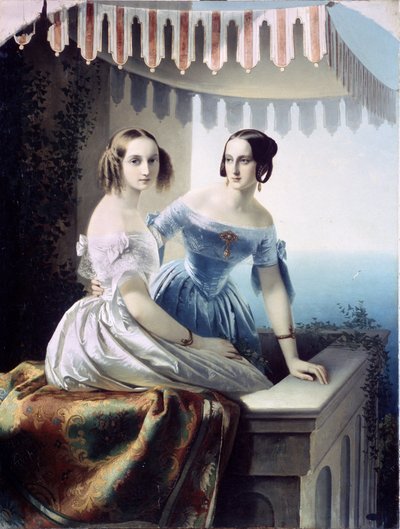 Portræt af storhertuginderne Marie Nikolaievna af Rusland (hertuginde af Leuchtenberg af Carl Timoleon von Neff