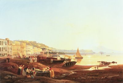 Mergellina Havn, ca. 1831 af Carl Wilhelm Goetzloff
