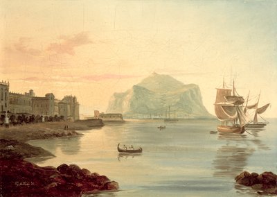 Palermo Havn med Mount Pellegrino, 1831 af Carl Wilhelm Goetzloff