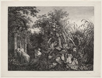 Ungdom, der spiller en Lyre til en Jomfru ved en Springvand af Carl Wilhelm I Kolbe