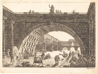 Arkitektonisk fantasi om en monumental havn af Carl Wilhelm Weisbrod after Hubert Robert