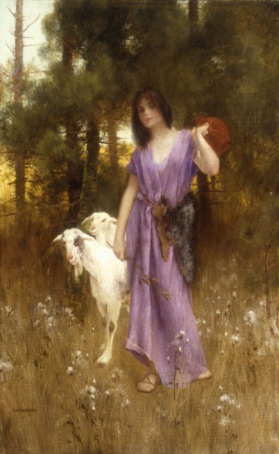 Hyrdinden (olie på lærred) af Carl Wunnerberg