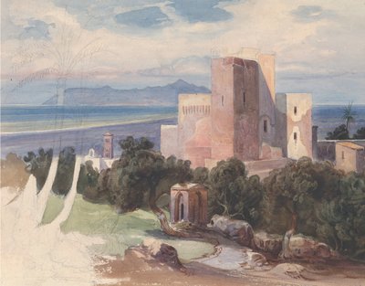 Udsigt på Terracina med Mount Circeo recto..., midten af det 19. århundrede. af Carl von Blaas