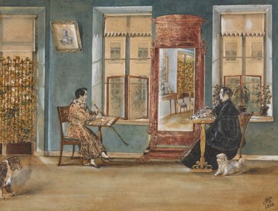 Skuespiller Nikolay Osipovich Dur 1807-1839 med sin kvinde i stuen, 1839. af Carl von Hampeln