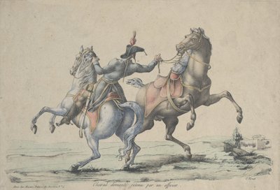 En afmonteret hest tøjret af en officer, 1770-1836. af Carle Vernet