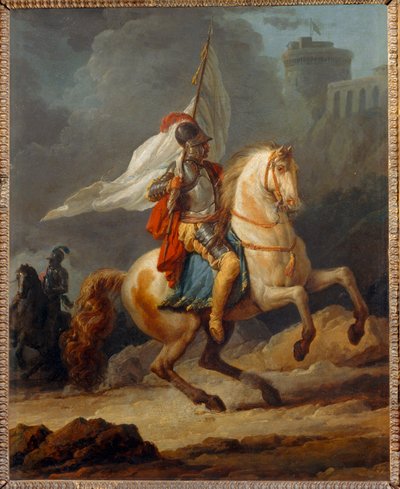 Cavalier en armure tenant un drapeau - Pansret ridder, der bærer et banner ... af Carle Vernet