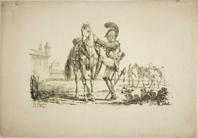 Rifleman, der besætter en hest af Carle Vernet