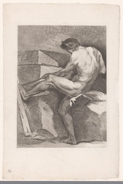 Akademisk undersøgelse af en nøgen mand, der trækker i et reb Seks akademiske studier (serietitel) Six figures academiques (serietitel) af Carle van Loo