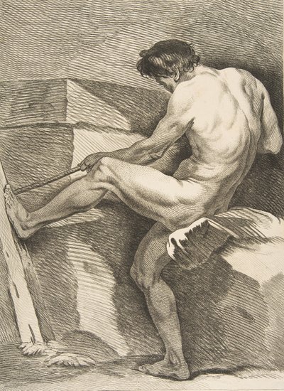 An Academy: Man pulling a cord, 1742-43. af Carle van Loo