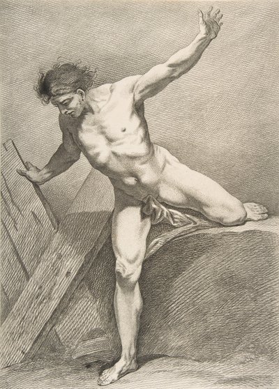 An Académie: Striding Man Leaning on a Plank, 1742-43. af Carle van Loo