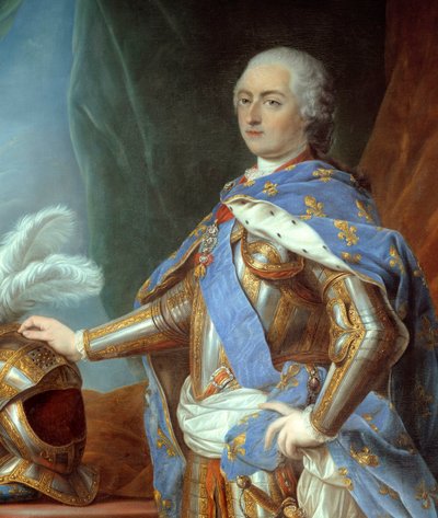 Detalje af ""Portrait en pied de Louis XV"" (1710-1774). Maleri af Carle Van Loo (1705-1765) af Carle van Loo