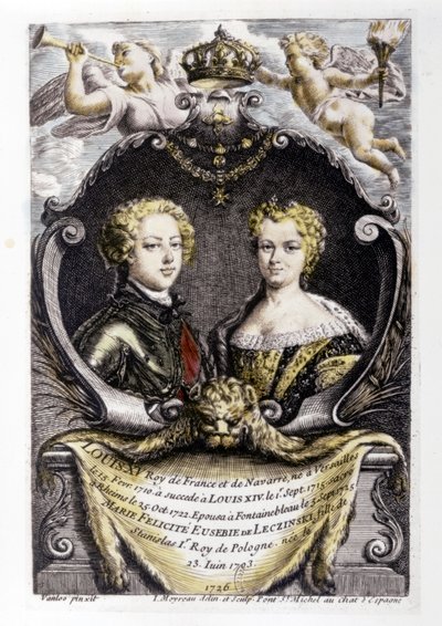 LOUIS XV og LECSINSKA Marie: Louis XV (15 år gammel) og Marie Lecsinska (22 år gammel)... af Carle van Loo