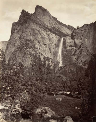 Bridal Veil Fall, 940 fod, Yosemite, ca. 1872, trykt ca. 1876. af Carleton E. Watkins.
