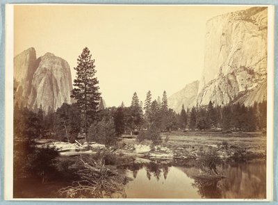 Ned ad dalen, El Capitan og Cathedral Rocks af Carleton E. Watkins