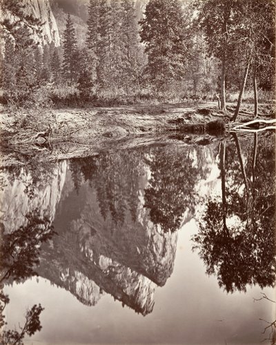 Spejlbillede af de tre brødre, Yosemite, ca. 1872, trykt ca. 1876. af Carleton E. Watkins.