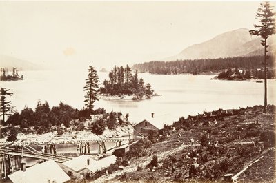 Islands in the Upper Cascades, Oregon, 1867, trykt ca. 1876. af Carleton Emmons Watkins