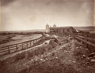 Santa Barbara and Mission Church, 1876, trykt ca. 1876. af Carleton Emmons Watkins