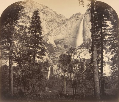 Yosemite efterår. Ned i dalen. 2637 Ft., 1861. af Carleton Emmons Watkins