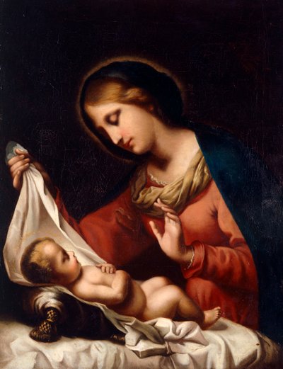 Madonna og barn (olie på lærred) af Carlo (after) Dolci