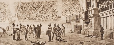 Munken Almachius forsøger at stoppe Gladiatorial Combat, illustration fra 