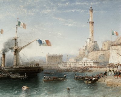 De franske tropper går i land i Genova i april 1859 (tempera) af Carlo Bossoli
