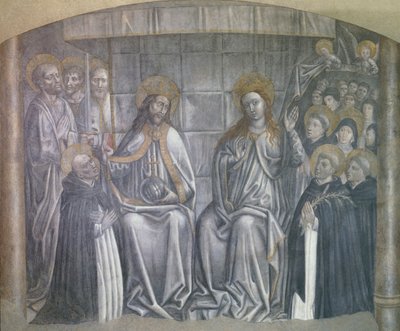 Kristus giver verden til Saint Dominic i nærværelse af Jomfru Maria, fresko af Carlo Braccesco af Carlo Braccesco