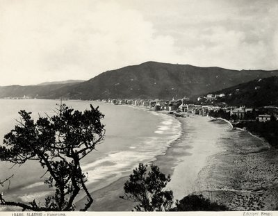 Strandstrækning i Alassio, ca. 1890 (s/h-foto) af Carlo Brogi