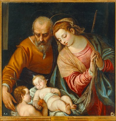 Den hellige familie med den unge Johannes Døber ... af Carlo Caliari