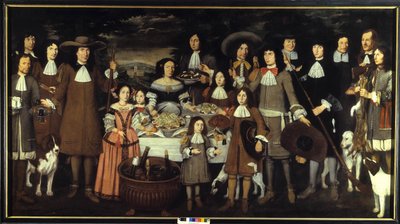 Portræt af en familie eller ""Drik under et jagtspil""". Maleri af Carlo Cane (1618-1688). 17. århundredes maleri. Pinacoteca del Castello Sforzesco Milano af Carlo Cane