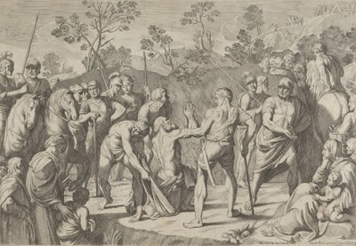 Sankt Andreas knæler i bøn, da han føres til korset, efter Reni, 1650-80. af Carlo Cesi