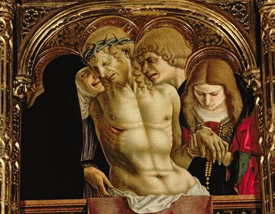 Lamentation of the Dead Christ, detalje fra SantEmidio polyptykon, 1473 tempera på paneldetalje af 76636 af Carlo Crivelli